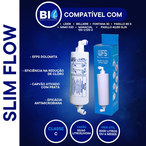 FILTRO REFIL SLIM FLOW - 25 - COMPATÍVEL COM AQUASTAR LOGIV. BELLIERE, LIDER, FONTANA 30, PASILLO 80S, MIMO 030, MANANCIAL 120-1 E 120-2, PASILLO 40 E PASILLO 80 SLIM, TOP LIFE